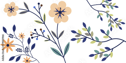 vector illustration of a floral background. Vintage floral pattern with birds and butterflies in a seamless decorative design