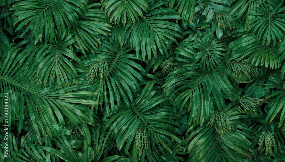 Fototapeta premium Tropical green leaf texture backdrop, suitable for editorial header background