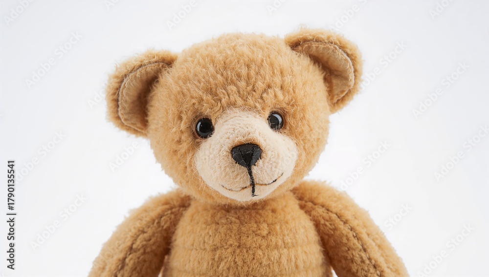 Fototapeta premium Teddy Bear on a plain white backdrop, suitable for children's themes
