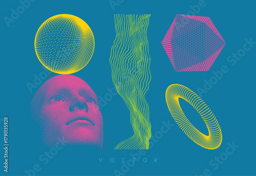 A human head formed from dots. Discovery, studying and learning concept. Time to think. Art composition. Vector for brochure, poster, cover, card, presentation, flyer or banner.