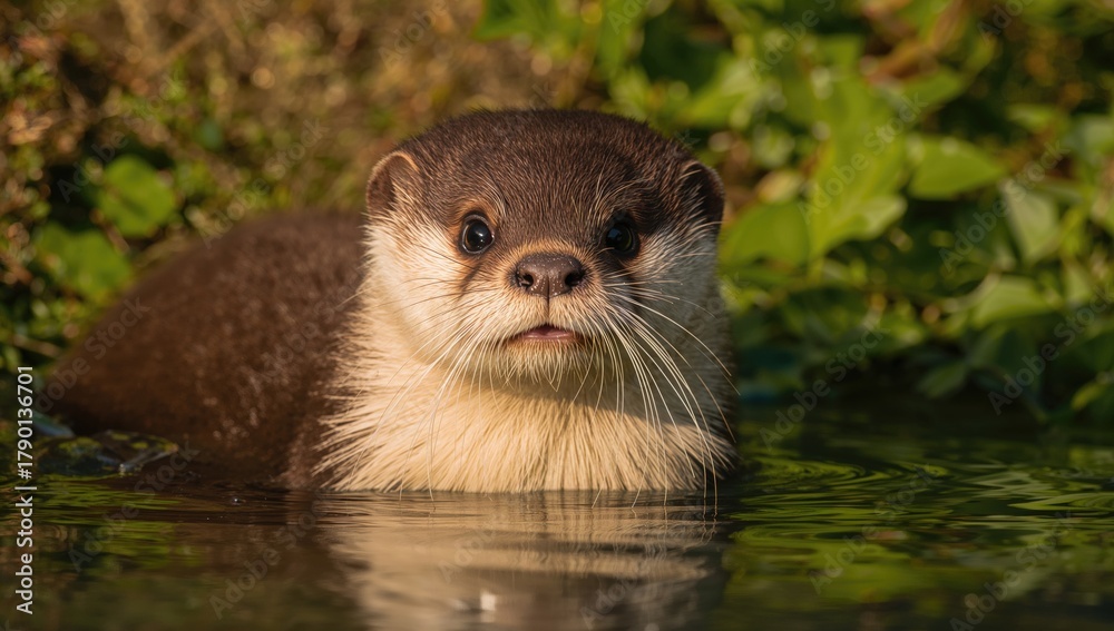 Fototapeta premium Portrait of a small clawed otter, focus on playful behavior