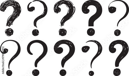 Question mark symbols, black on white background