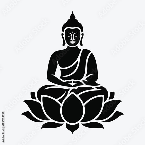 Silhouette of Buddha Sitting on Lotus