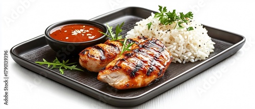 Fototapeta Naklejka Na Ścianę i Meble -  Delicious Grilled Chicken Fillet with Savory Sauce