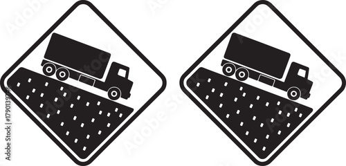 Warning sign for trucks on uneven road