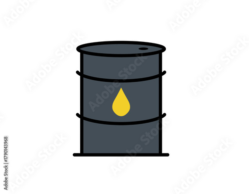 Crude Oil Barrel Illustration with Drop, Industry Resource Icon, Energy and Fuel Symbol, Vector Design Element, Perfect for Environmental and Economic Themes