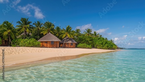 Fototapeta Naklejka Na Ścianę i Meble -  Two circular saunas situated on the shoreline, ideal for relaxation and stress relief