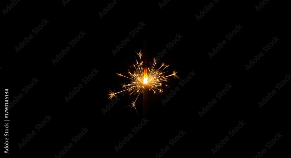 Fototapeta premium Glowing sparkler on black background: bright fireworks effect