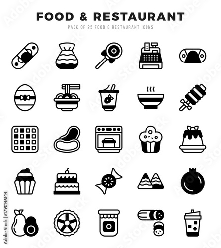 Simple Set of Food and Restaurant Related Vector Lineal Filled Icons.