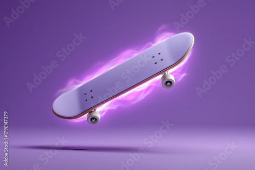 Catch the vibe with this skateboard design perfect for youth marketing campaigns and edgy product presentations on a vibrant purple backdrop, embodying cool energy