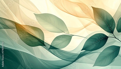 Nature inspired abstract composition with leaf silhouettes