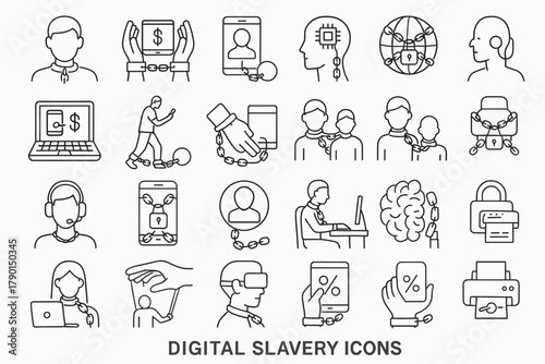 Digital Slavery Icons – Technology Dependence & Online Control Set