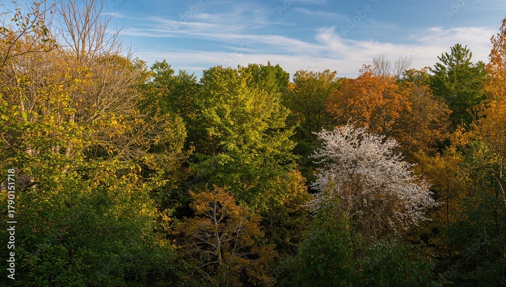 Fototapeta premium Trees in the forest during summer, showcasing seasonal change