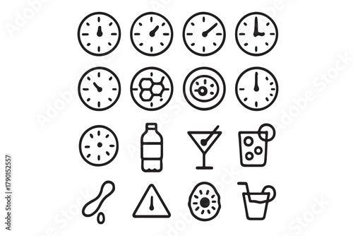 Minimalist Outline Clock and Time Duration Icons Set