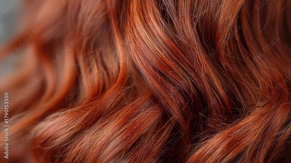 Naklejka premium Close up of woman with beautiful wavy red ginger hair texture design. Hair care and styling advertisement for beauty product or salon concept.