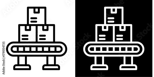 Production Line Icon Set White Style Collection
