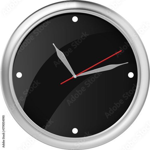Round wall clock displaying time with black face