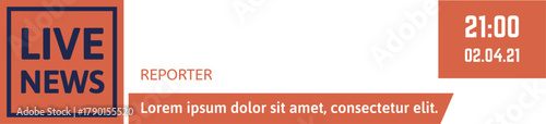 Live news broadcast banner graphic with lorem ipsum text