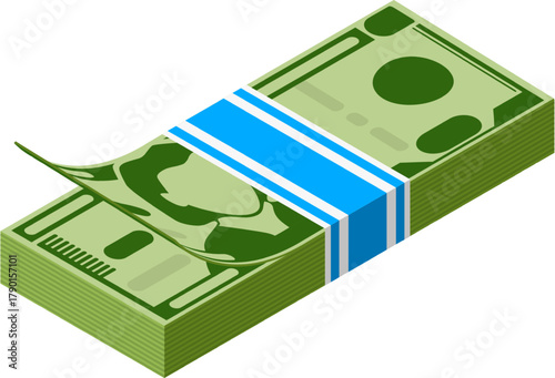 Stack of cash money bills on white background