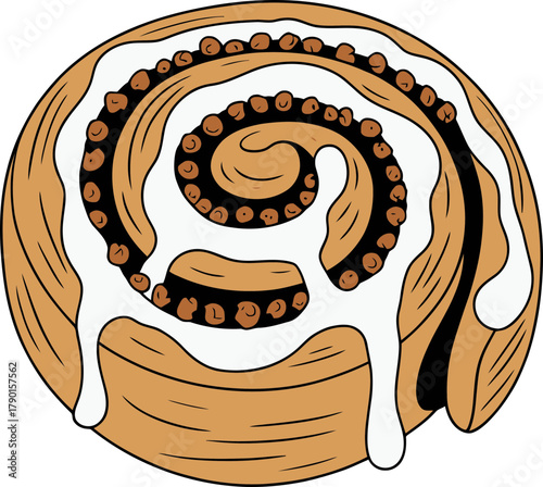 Delicious cinnamon roll with creamy icing, a perfect sweet treat for breakfast or dessert.