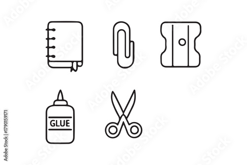 Essential Stationery Tools Line Icons Set