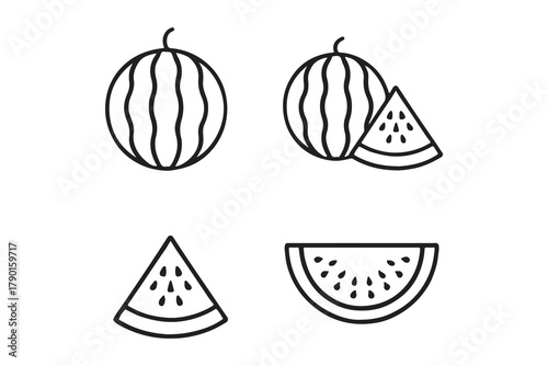 Watermelon Fruit Line Art Icons Collection