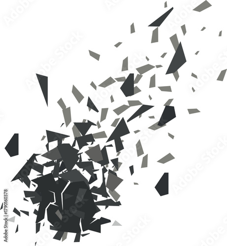 Abstract gray geometric fragments exploding dynamically