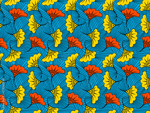 African wax print fabric pattern creating vibrant floral motifs