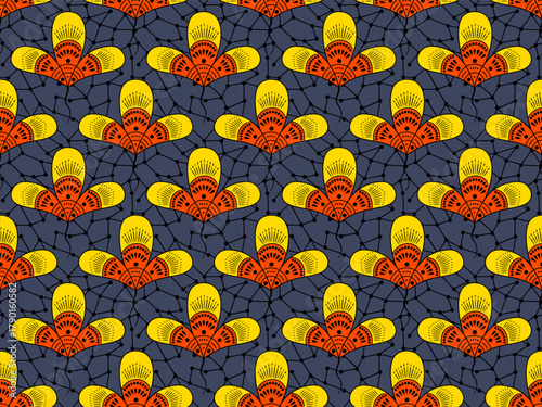 African wax print inspired seamless floral pattern background