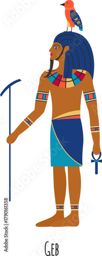 Geb ancient Egyptian god holding staff and ankh
