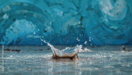 Fototapeta Naklejka Na Ścianę i Meble -  Splashing water with droplets, abstract blue backdrop for layout