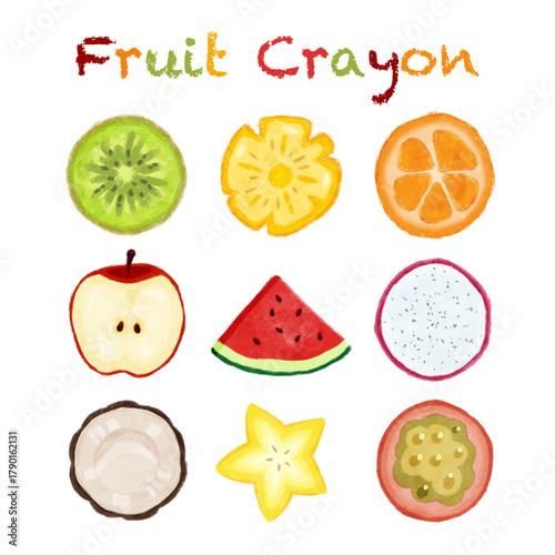 Fruit Crayon Illustration Collection with Transparent Backgrounds