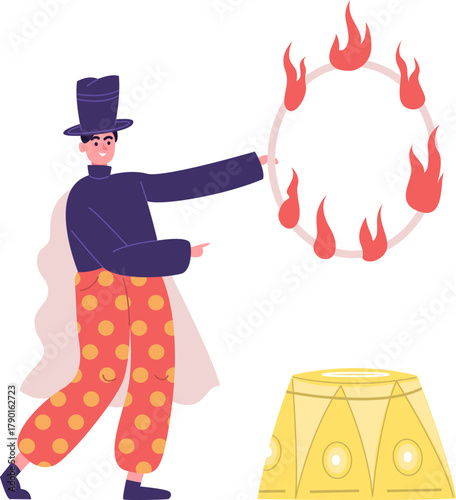 Magician performing a fire hoop challenge