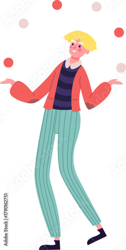 Person juggling many balls illustrating multitasking skill