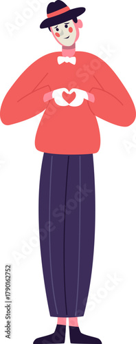 Mime character showing love with heart hands