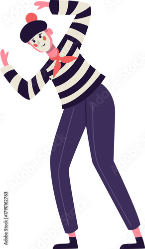 Mime artist performing invisible wall illusion act