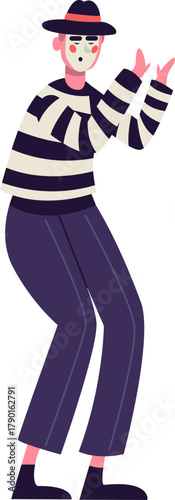 Mime artist performing with expressive gestures