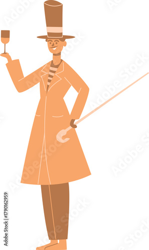 Stylish man toasting celebrating holding a long cane