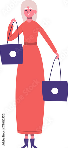 Senior woman standing holding shopping bags after retail