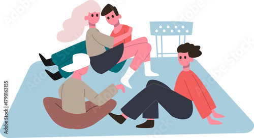 Group of young people relaxing and socializing on floor