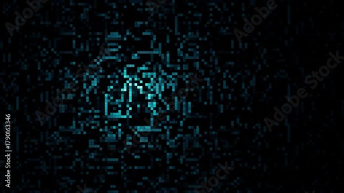 Modern digital 2d animation for title or text background with light moving behind mosaic or pixelated wall