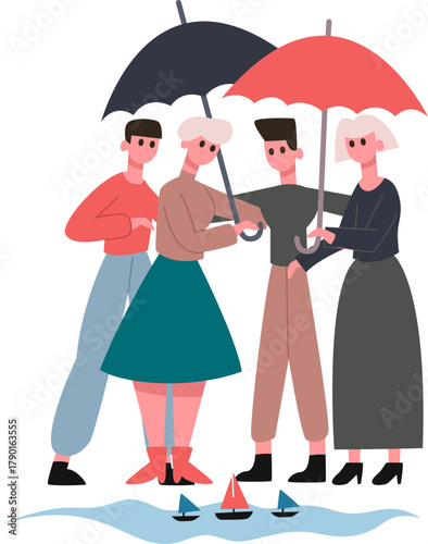 People holding umbrellas providing protection and support