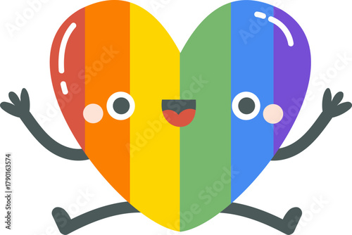 Happy rainbow heart character representing lgbtq plus pride