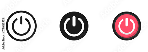 Power button icon set. ON and OFF icon. Energy sing symbol. Line, glyph and flat style. Vector illustration.