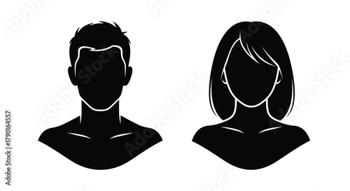 Black silhouettes of a man and a woman facing forward simple design
