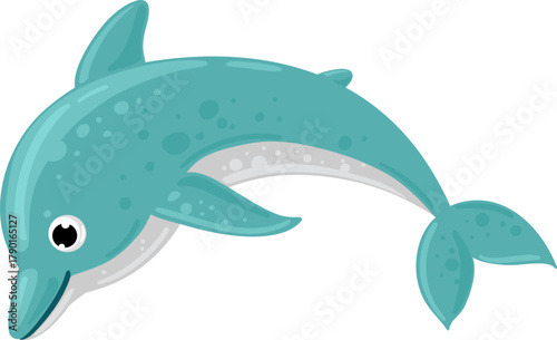 Cute cartoon dolphin jumping and swimming happy