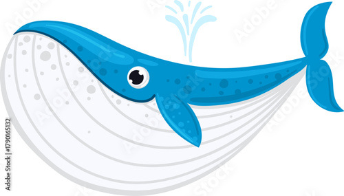 Blue whale spouting water cartoon illustration design