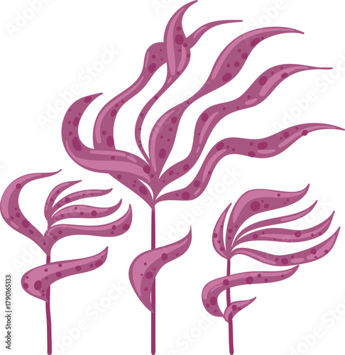 Stylized pink seaweed growing in underwater flora illustration