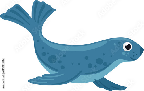 Cartoon seal swimming happily in marine water