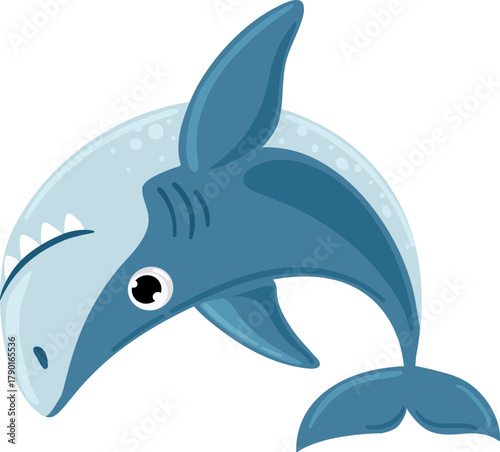 Cute cartoon shark character icon swimming underwater